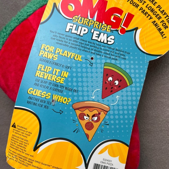 Reversible OMG Surprise Watermelon Pizza Dog Toy - Picture 4 of 5